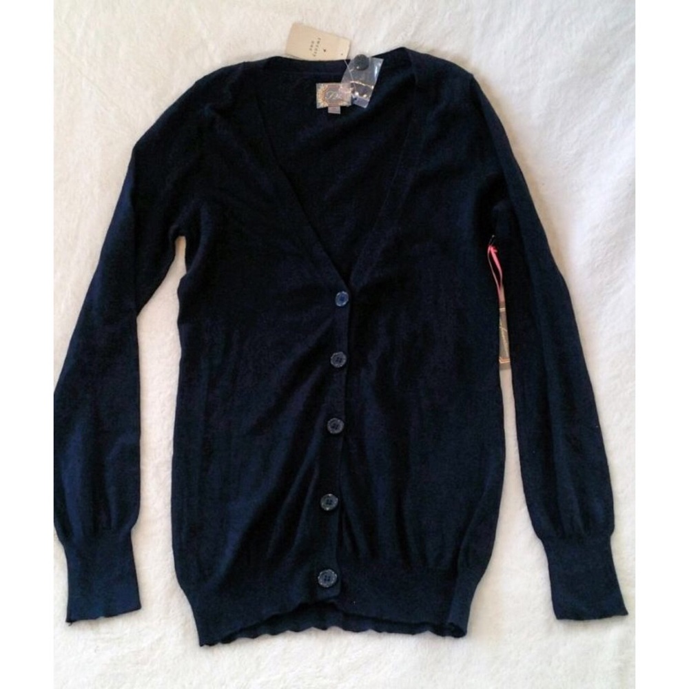 Dark Navy Classic V Neck Thin Cashmere Cardigan M